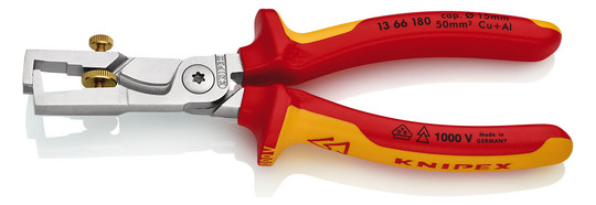 Knipex 13 66 180 StriX® Abisolierzangen mit Kabelschere isoliert mit Mehrkomponenten-Hüllen, VDE-geprüft verchromt 180 mm
