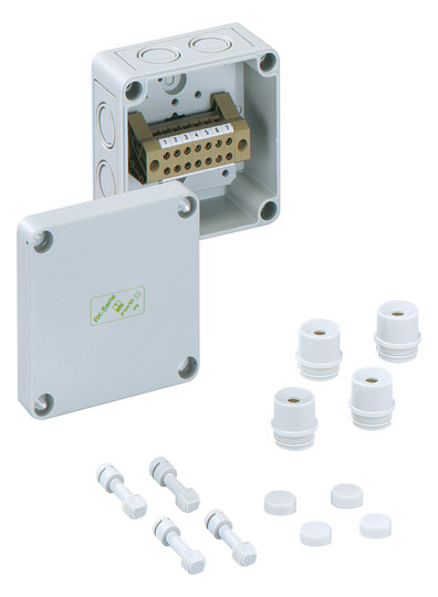 Spelsberg RKKi 4/07-7x4² Reihenklemmengehäuse Schutzart IP54/IP66 max. Leiterquerschnitt 4² Schlagfestigkeit IK08 Schutzklasse II Ui 400V AC halogenfrei 63040701